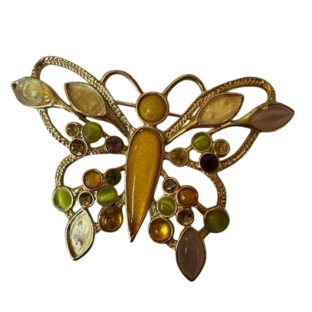Butterfly Gemstone Gold-Tone Brooch Pin
